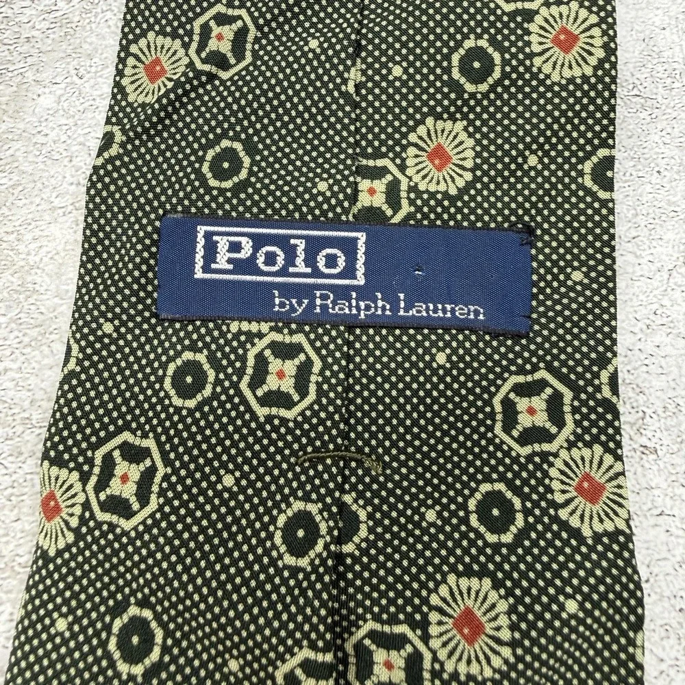 Polo Ralph‎ Lauren Silk Tie Mens One Size Green Geometric Made In Italy Necktie